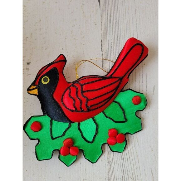 Plush red cardinal bird mistletoe nest ornament Xmas decor - Picture 1 of 5